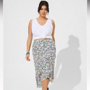 NWT Torrid Floral Maxi Swiss Dot Ruffle Hi-Low Skirt